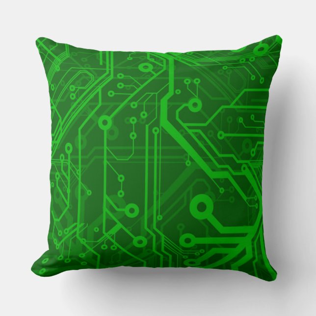 Green Printed Circuit Board Pattern Throw Pillow (Front)