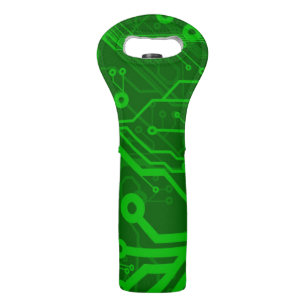 Green Printed Circuit Board Pattern Wine Bag