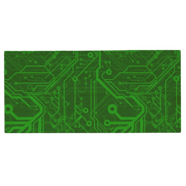 Green Printed Circuit Board Pattern Wood USB Flash Drive (Front)