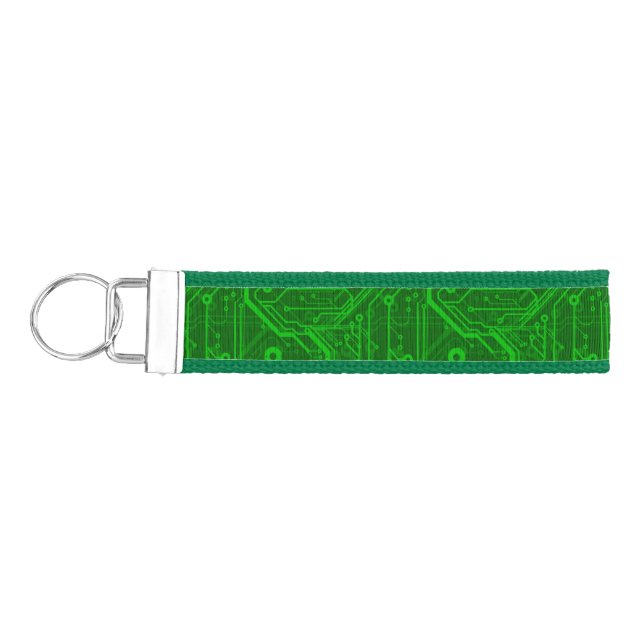 Green Printed Circuit Board Pattern Wrist Keychain (Keys on Left)