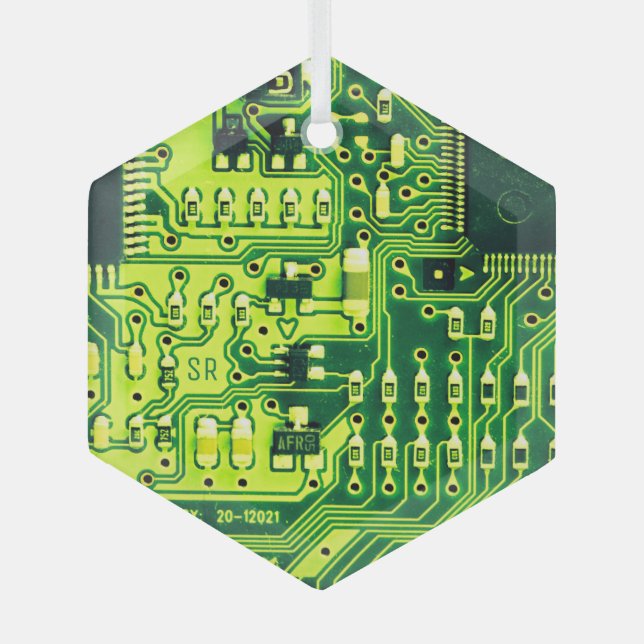 Green printed circuit board PCB Custom Geek Glass Ornament (Front)