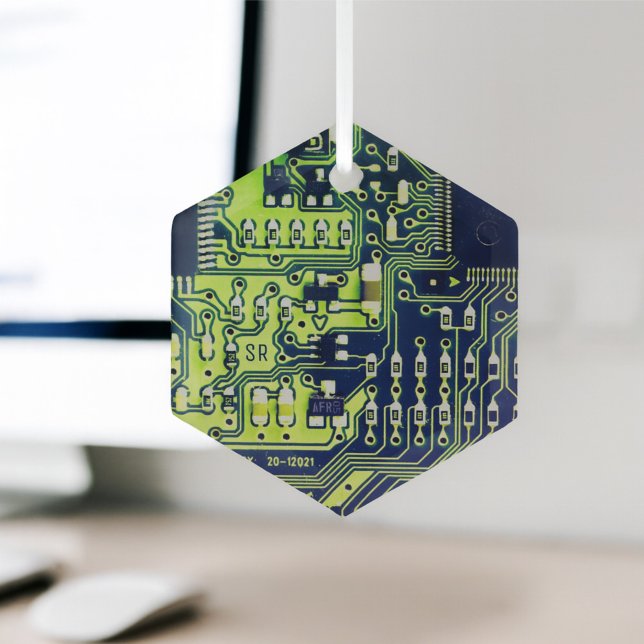 Green printed circuit board PCB Custom Geek Glass Ornament (Creator Uploaded)