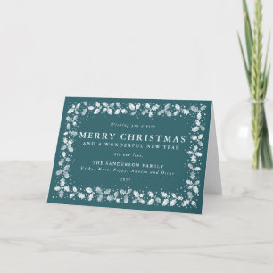 Green Printed Holly+Berries Border Merry Christmas Holiday Card