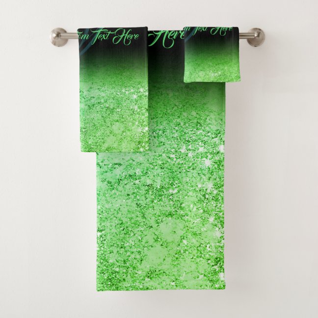 Green printed sparkle effect Bling Glam Bath Towel Set