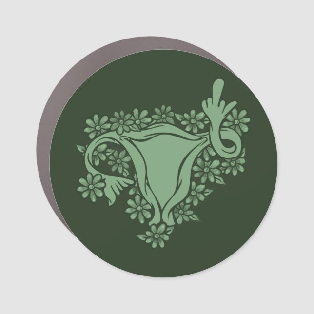 Green Pro-Choice Protest Middle Finger Uterus      Car Magnet (Front)