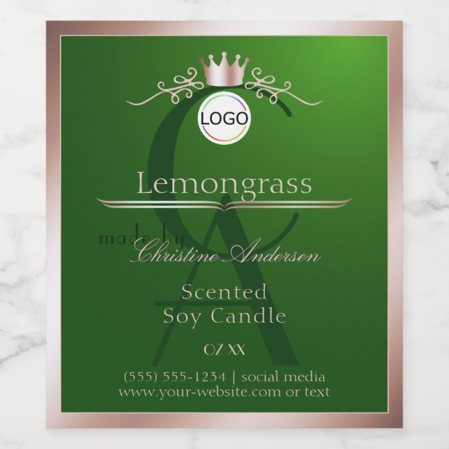 Green Product Label Rose Gold Frame Logo Monogram (Single Label)