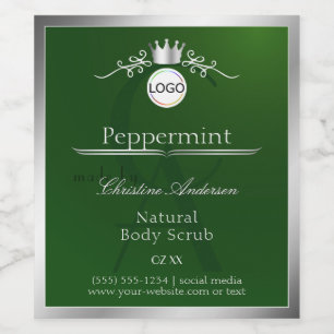 Green Product Label Silver Frame Logo and Monogram