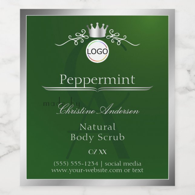 Green Product Label Silver Frame Logo and Monogram (Single Label)