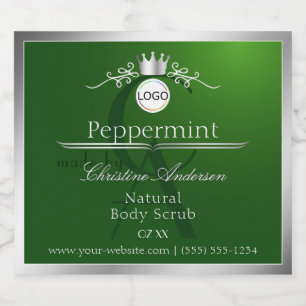 Green Product Label Silver Frame Logo and Monogram