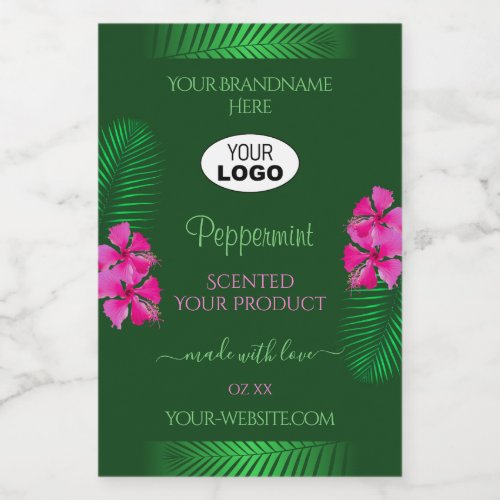 Green Product Labels Pink Flowers Palm Leaves Logo
