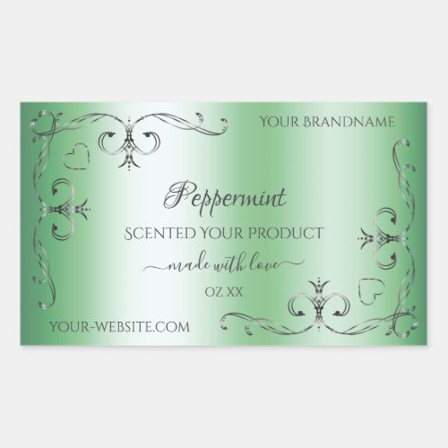 Green Product Labels Vintage Silver Ornate Corners