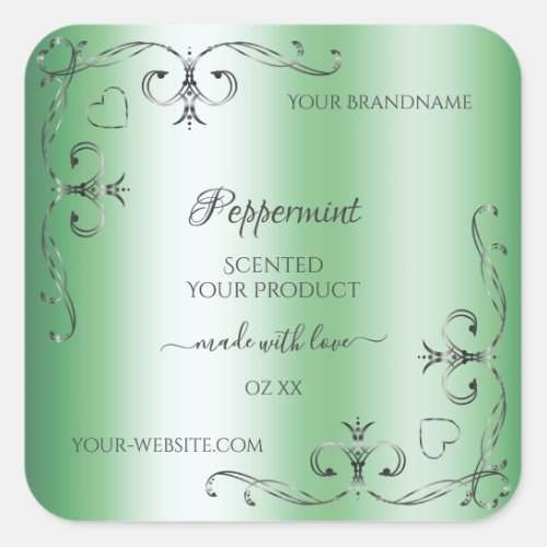 Green Product Labels Vintage Silver Ornate Corners