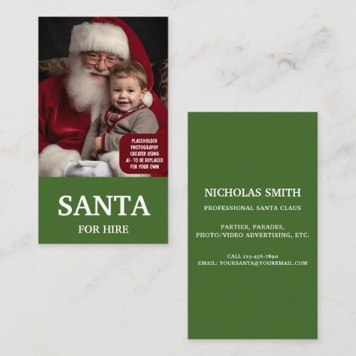 Green Professional Santa For Hire Photo Vertical Business Card
