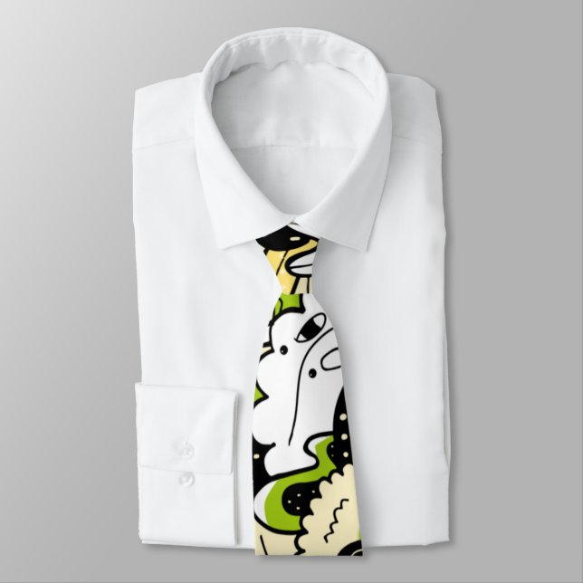 Green Psychedelic Kawaii Forest Leaf Funny Cool Neck Tie (Tied)