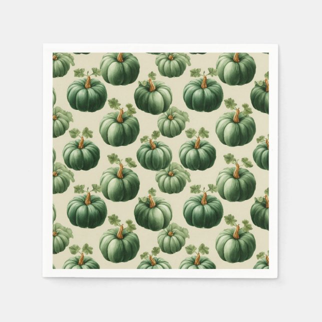 Green Pumpkin Autumn Home Design Throw Pillow Napkins (Front)
