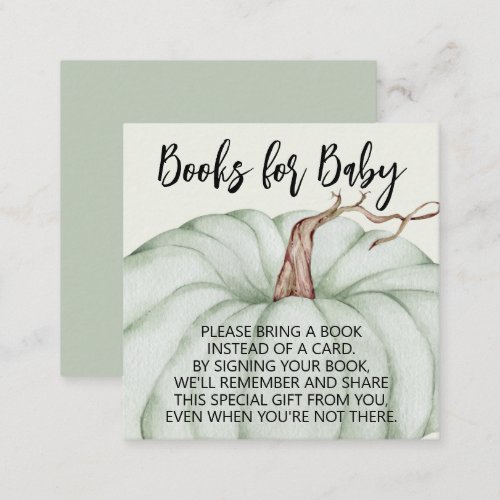 Green Pumpkin Baby Shower Books for Baby Enclosure Card