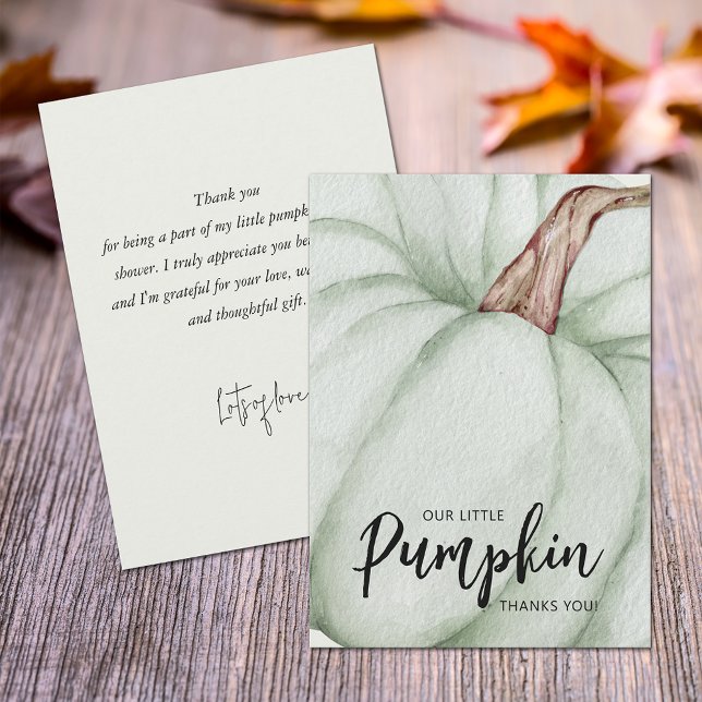 Green Pumpkin Fall Baby Shower Flat Thank You Card (Green pumpkin baby shower flat thank you cards feature your message on the back.)