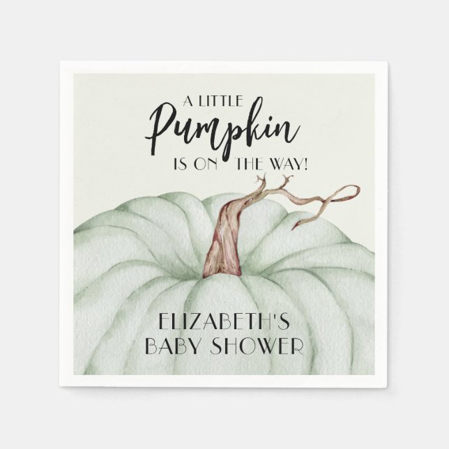 Green Pumpkin Fall Baby Shower Napkins (Front)