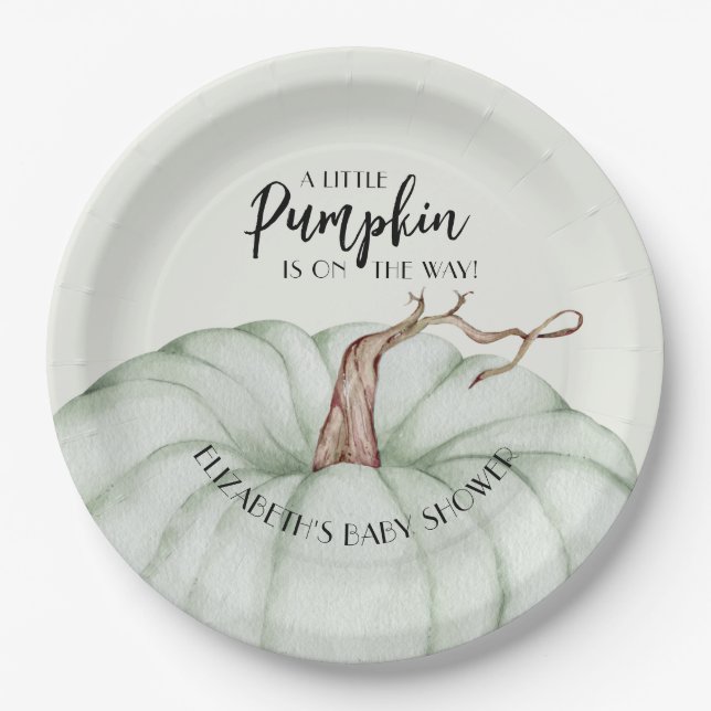 Green Pumpkin Fall Baby Shower Paper Plates (Front)