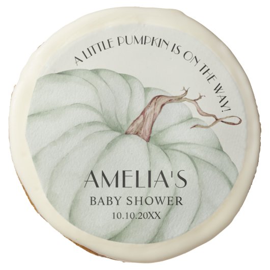 Green Pumpkin Fall Baby Shower Sugar Cookie (Front)