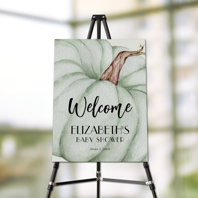 Green Pumpkin Fall Baby Shower Welcome Foam Board (Large green pumpkin fall baby shower welcome foam board sign)