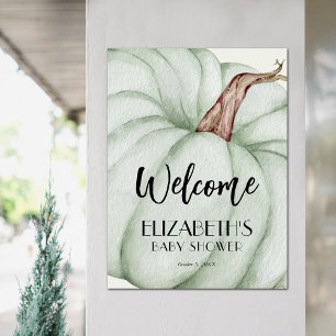 Green Pumpkin Fall Baby Shower Welcome Poster