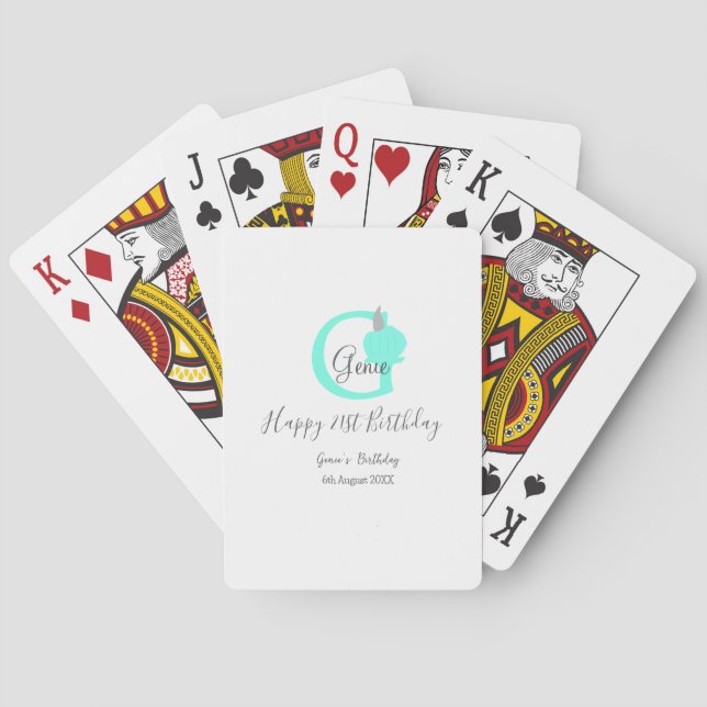 Green pumpkin fall birthday 21st gray pastel poker cards (Back)