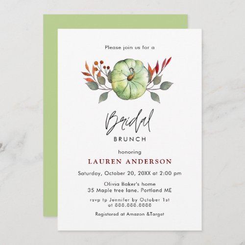 Green Pumpkin Fall Bridal Shower Invitation