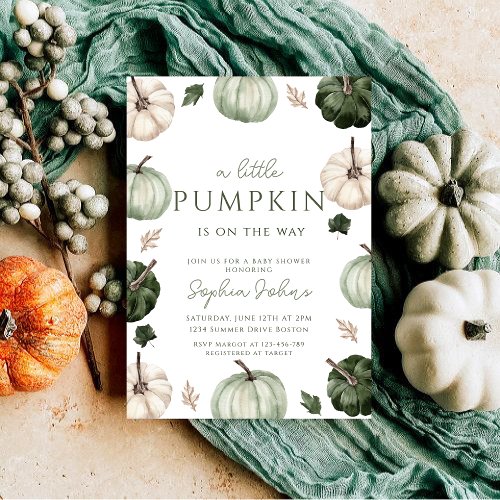 Green Pumpkin fall Gender Neutral Baby Shower  Invitation