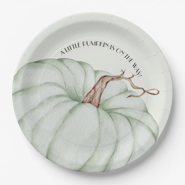 Green Pumpkin Gender Neutral Baby Shower Paper Plates (Front)