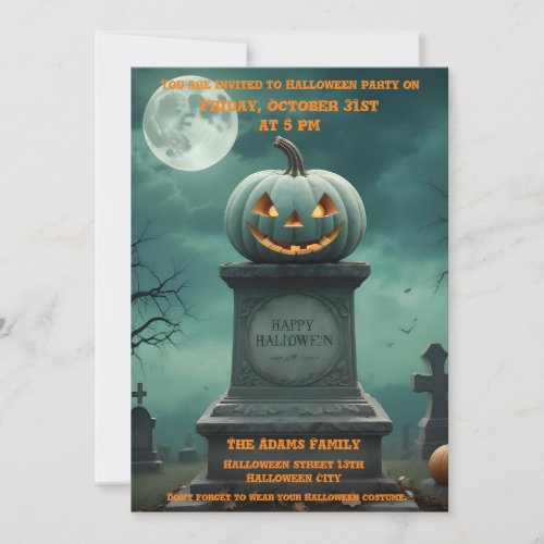 Green Pumpkin Halloween Party Invitation