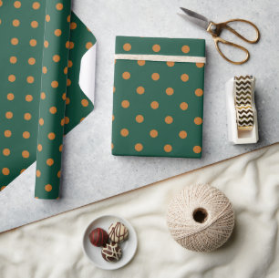 Green + Pumpkin Polka Dots (Small) Wrapping Paper