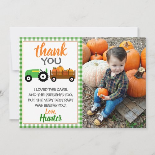 Green Pumpkin Tractor Thank You Card