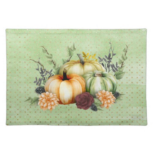 Green  Pumpkin Watercolor Autumn Pretty Cloth Placemat