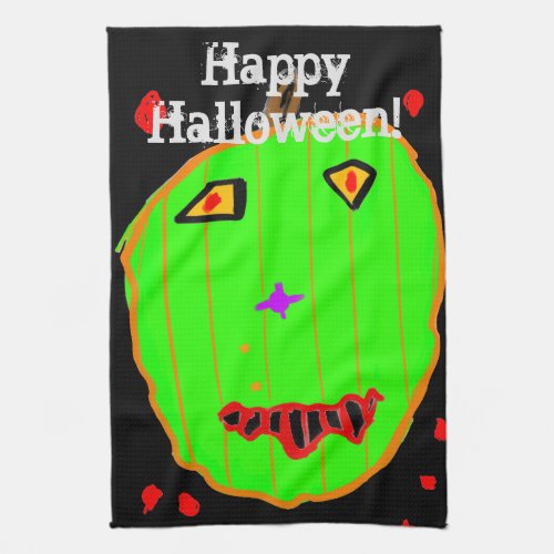 Green Pumpkin Zombie Halloween Kitchen Towels