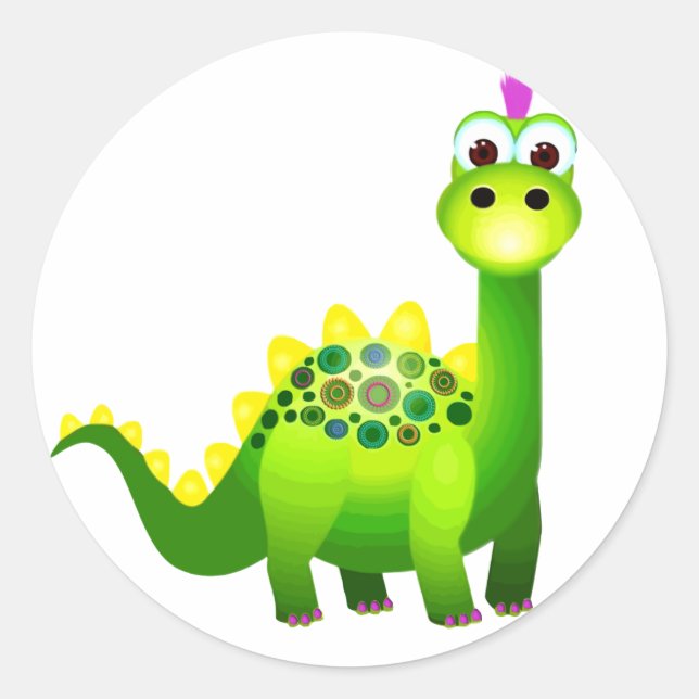 Green Punk Dino Classic Round Sticker (Front)
