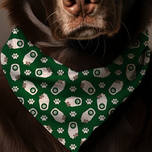 Green Pup Cup Paw Print Pattern Dog Bandana