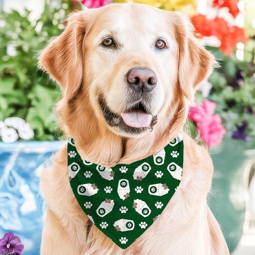 Green Pup Cup Paw Print Pattern Pet Bandana Collar