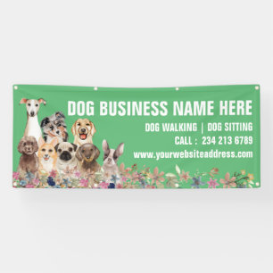 Green Puppies Floral Botanical Dog Grooming Banner