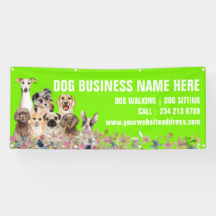 Green Puppies Floral Botanical Dog Sitting Banner