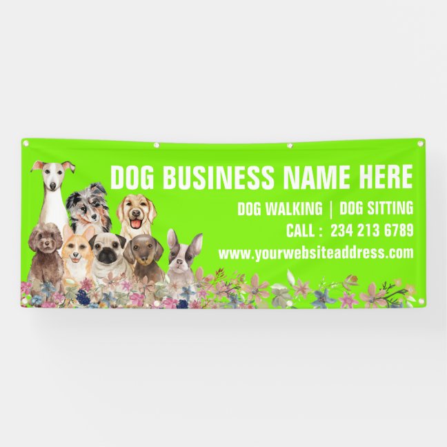 Green Puppies Floral Botanical Dog Sitting Banner