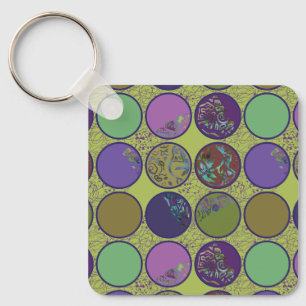 Green Purple Abstract Circle Keychain