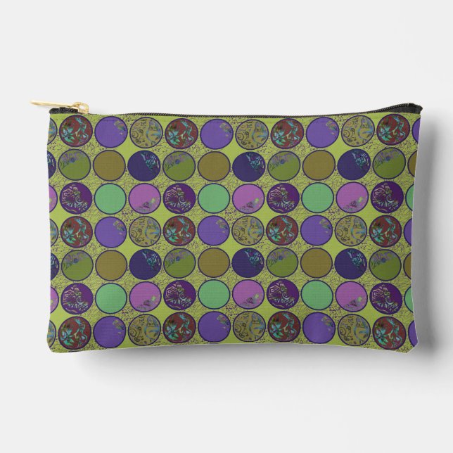 Green Purple Abstract Circle Pattern Accessory Pouch (Front)