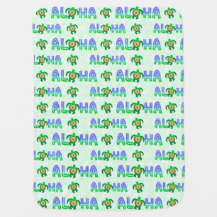 Green Purple Aloha Hawaiian Tropical Turtle Baby Blanket
