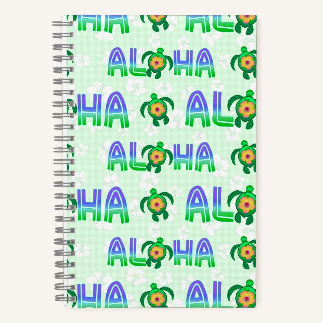 Green Purple Aloha Hawaiian Tropical Turtle Notebook (Front)