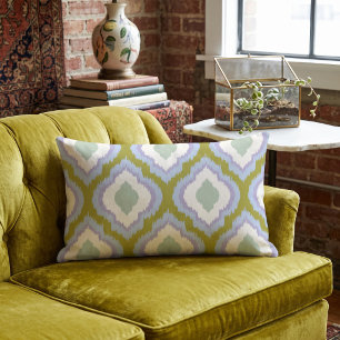 Green Purple and Blue Colorful Ogee Ikat Pattern Lumbar Pillow