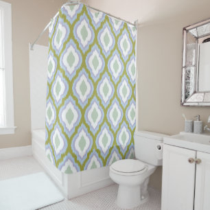 Green Purple and Blue Colorful Ogee Ikat Pattern Shower Curtain