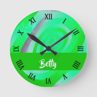 Green, purple and blue gradient circles round clock