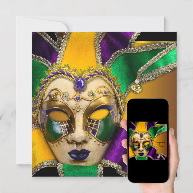 Green Purple and Gold Masquerade Party Invitation | Zazzle