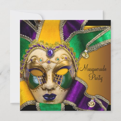 Green Purple and Gold Masquerade Party Invitation